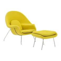 Fotel Cozy z podnóżkiem | musztardowy. 21 - wełna Kaszmirowa | stal polerowana