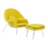 Fotel Cozy z podnóżkiem | musztardowy. 21 - wełna Kaszmirowa | stal polerowana