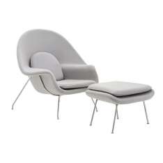 Fotel Cozy z podnóżkiem | szary. 18 - wełna Kaszmirowa | stal polerowana