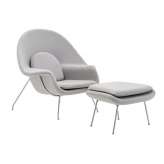 Fotel Cozy z podnóżkiem | szary. 18 - wełna Kaszmirowa | stal polerowana