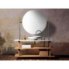 Zlewozmywak konsolowy z marmuru karraryjskiego i litego drewna Objets Architecturaux CONSOLE LAVABO