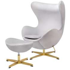 Podstawa Fotel Egg Classic Velvet Gold jasny szary z podnóżkiem - welur | złota