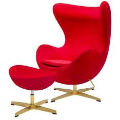 Podstawa Fotel Egg Classic Velvet Gold czerwony z podnóżkiem - welur | złota