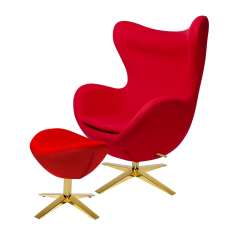 Podstawa Fotel Egg szeroki Gold z podnóżkiem czerwony 1 - wełna | złota