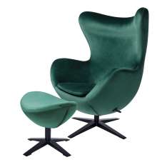 Podstawa Fotel Egg szeroki Velvet Black z podnóżkiem ciemny zielony 18 - welur | czarna