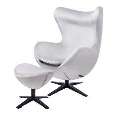 Podstawa Fotel Egg szeroki Velvet Black z podnóżkiem jasny szary 37 - welur | czarna