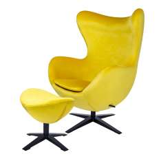 Podstawa Fotel Egg szeroki Velvet Black z podnóżkiem żółty 20 - welur | czarna