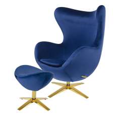 Podstawa Fotel Egg szeroki Velvet Gold z podnóżkiem ciemny niebieski 49 - welur | złota