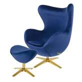 Podstawa Fotel Egg szeroki Velvet Gold z podnóżkiem ciemny niebieski 49 - welur | złota