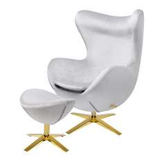 Podstawa Fotel Egg szeroki Velvet Gold z podnóżkiem jasny szary 37 - welur | złota