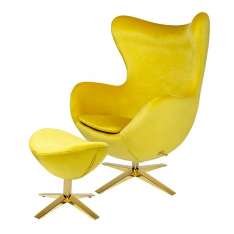 Podstawa Fotel Egg szeroki Velvet Gold z podnóżkiem żółty 20 - welur | złota