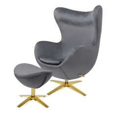 Podstawa Fotel Egg szeroki Velvet Gold z podnóżkiem ciemny szary 40 - welur | złota