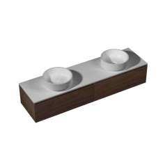 Podwójna wisząca szafka pod umywalkę z naturalnego kamienia i drewna Porcelanosa CIRCLE DOBLE