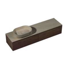 Pojedyncza wisząca szafka pod umywalkę z naturalnego kamienia i drewna Porcelanosa OVAL