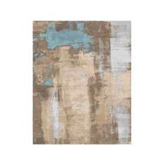 Wzorzysty, ręcznie robiony dywan z wełny tybetańskiej i jedwabiu bambusowego Sarawagi SHARAD BEIGE BLUE