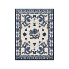 Ręcznie wykonany prostokątny dywanik Tapis Rouge TEMPLE CEREMONY CHINESE BLUE