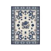 Ręcznie wykonany prostokątny dywanik Tapis Rouge TEMPLE CEREMONY CHINESE BLUE