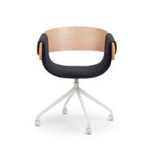 Krzesło biurowe z tkaniny i drewna na kółkach z grzędą True Design Kay