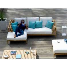 Sofa ogrodowa segmentowa z drewna tekowego i tkaniny akrylowej Unopiù Synthesis