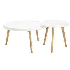 Zestaw stolików Banco białe - MDF nogi dębowe