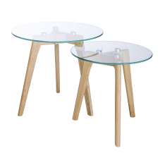 Zestaw stolików kawowych Slow Duo Glass - szkło | nogi dębowe