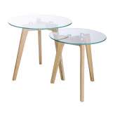 Zestaw stolików kawowych Slow Duo Glass - szkło | nogi dębowe