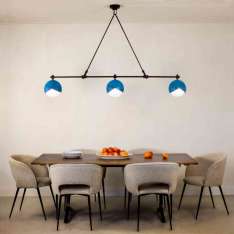 Trella Benedict | Linear 3 Light Chandelier (Prussian blue / Blackened brass)