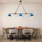 Trella Benedict | Linear 3 Light Chandelier (Prussian blue / Blackened brass)