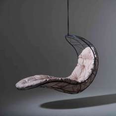 Studio Stirling Recliner Hanging Chair Swing Seat - Twig Pattern - grey with puffy cushion