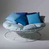 Studio Stirling Big Basket Lounger on Base Stand with blue cushions