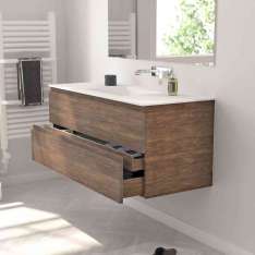 Riluxa SOLID WOOD | Modulo Wood Wall Mounted Solid Oak Vanity Cabinet - Dark