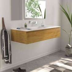 Riluxa SOLID WOOD | Gaia Wood Wall Mounted Solid Oak Vanity Base - 1 drawer