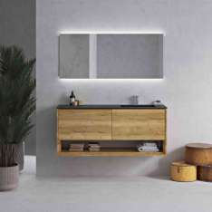 Riluxa SOLID WOOD | Sagitta Corian® Colour Basin + Athena Wood Solid Oak Vanity Unit - 2 drawers
