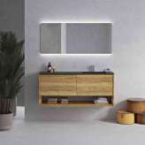 Riluxa SOLID WOOD | Sagitta Corian® Colour Basin + Athena Wood Solid Oak Vanity Unit - 2 drawers