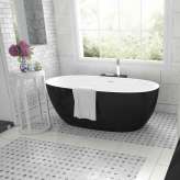 Riluxa SOLID SURFACE | Nantes Mini Freestanding Solid Surface Bathtub - Black & White - 150cm