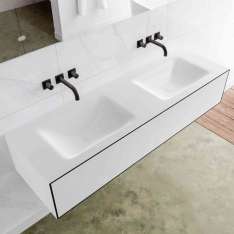 Riluxa SOLID SURFACE | LAGO Double Basin Wall Mounted MDF Vanity Unit - 2 drawers