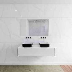 Riluxa SOLID SURFACE | LAGO Double Basin Wall Mounted MDF Vanity Unit - 2 drawers
