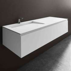 Riluxa MDF + CORIAN® | Sagitta Corian® Basin + Gaia Classic Wall Mounted Vanity Unit - 1 drawer