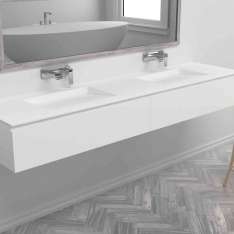 Riluxa MDF + CORIAN® | Sagitta Corian® Double Basin + Gaia Classic Wall Mounted Vanity Unit - 2 drawers