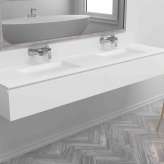 Riluxa MDF + CORIAN® | Sagitta Corian® Double Basin + Gaia Classic Wall Mounted Vanity Unit - 2 drawers