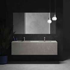 Riluxa CORIAN® COLOUR | Cassiopeia Double Basin + Gaia Renaissance all Corian® Colour Wall-Mounted Vanity Unit - 1 drawer