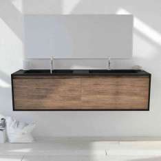 Riluxa CORIAN® COLOUR | Orion Double Basin + Gaia Edge Corian® Colour and Solid Oak Vanity Unit - 2 drawers