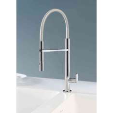 Quadrodesign Kitchen Brass | Kitchen mixer with grey flexible hose, two-jetschromed handshower.