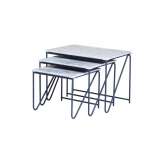 Please Wait to be Seated Tryptich Nesting Tables | Navy Blue with Grey Marble