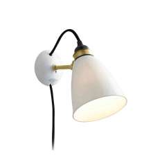 Original BTC Hector 30 Wall Light, Plug, Switch & Cable, Satin Brass with Black Braided Cable