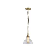 Original BTC Glass York Pendant, Size 1, Clear and Brass