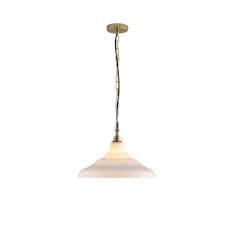 Original BTC Glass School Pendant Light, Size 2, Opal and Brass