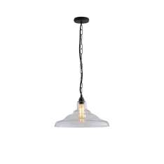 Original BTC Glass School Pendant Light, Size 2, Clear and Weathered Brass
