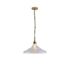 Original BTC Glass School Pendant Light, Size 2, Clear and Brass
