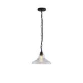 Original BTC Glass School Pendant Light, Size 1, Clear and Weathered Brass